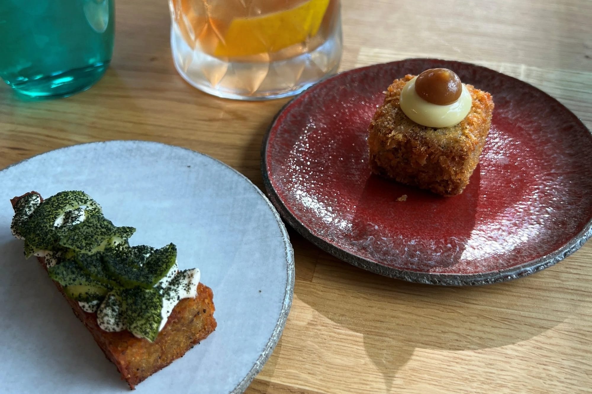 Hash browns and crispy pigs starter served at Fern restaurant